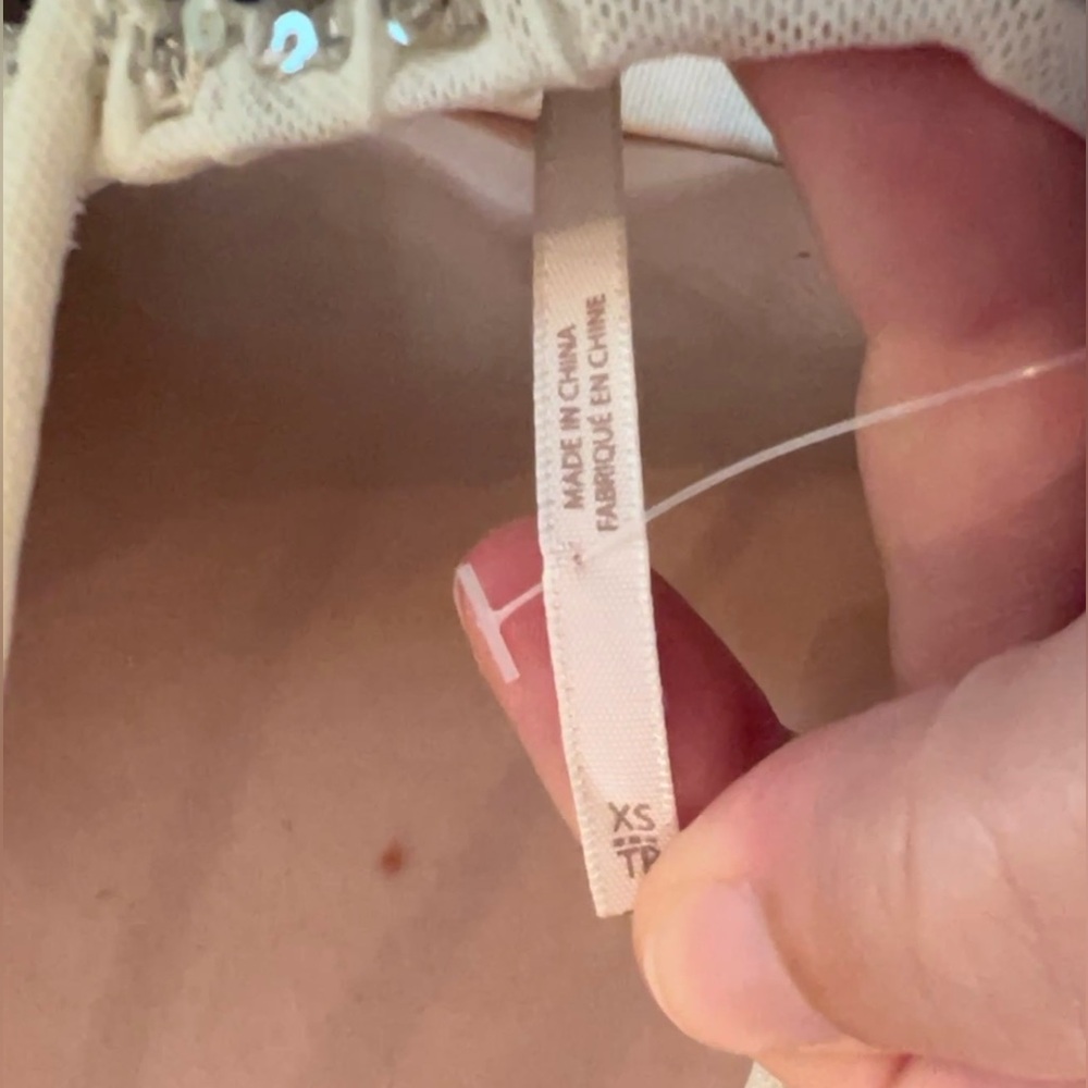 Free People Silver Tiered Ruffle Balloon Sleeve Sequin Flowy Top Size XS NWT - Picture 10 of 13